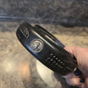 Bill Adler Studio Black Leather Golf Belt Golf Course Embossed Scene 38/85